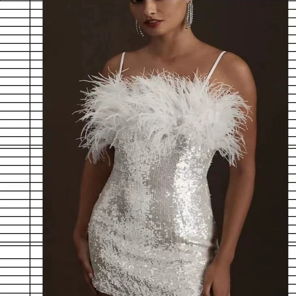 ZARA Sequin Faux Fur Trim Sexy Fitted Strapless Party Dress